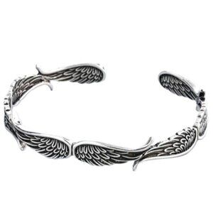 Vintage Style Silver Plated Guardian Angel Wings Cuff Bracelet - UniSex